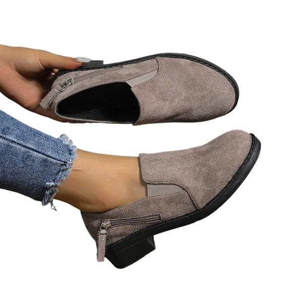 Gealkoca Womens Zipper Chunky Low Heeled Shoes Round Toe Comfortable Formal Dress Shoes Slip-On Business Wedding Office Shoes Women's Casual Loafers
