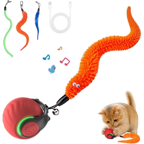 Geamen Interactive Cat Toys with Bird Sounds & 3 Speed Modes, Rechargeable Automatic Moving Cat Toy with 3 Tails, Fast Charging Smart Rolling Ball for Indoor Cats to Chase Play on Hard Floor Carpet