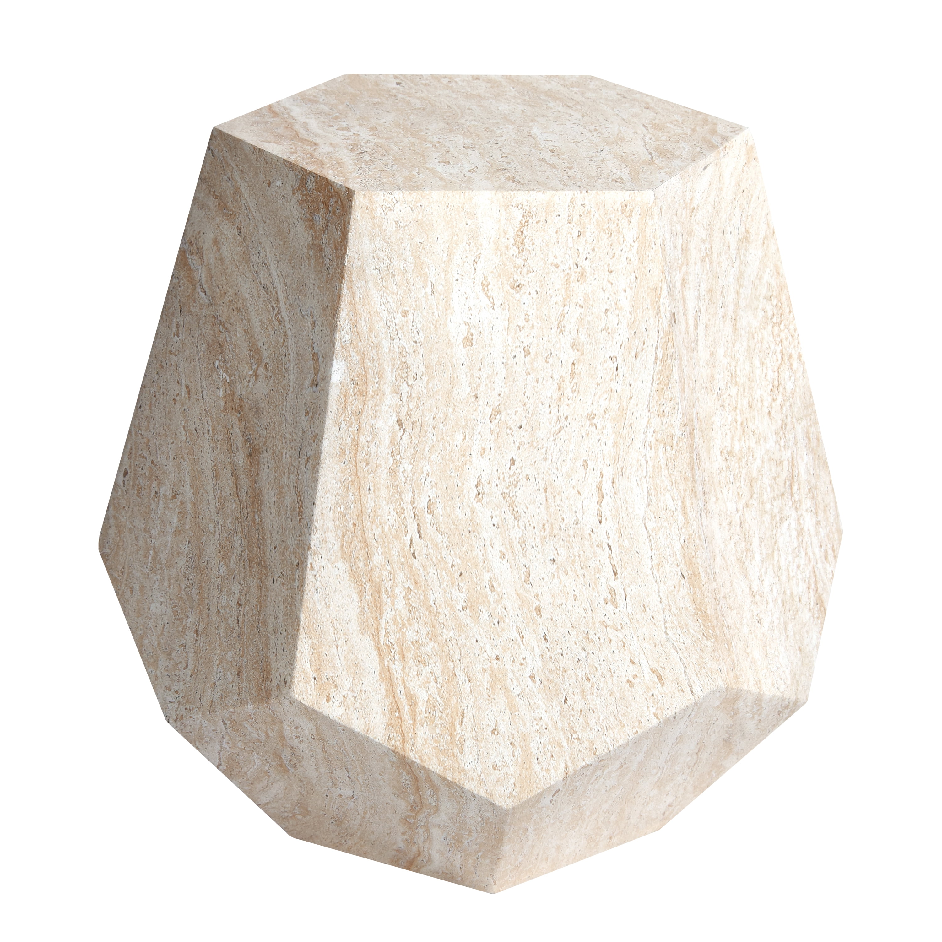 Geaometric Travertine Stone Finish Italian Design MgO Side Accent Table
