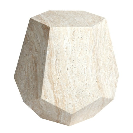 Geaometric Travertine Stone Finish Italian Design MgO Side Accent Table