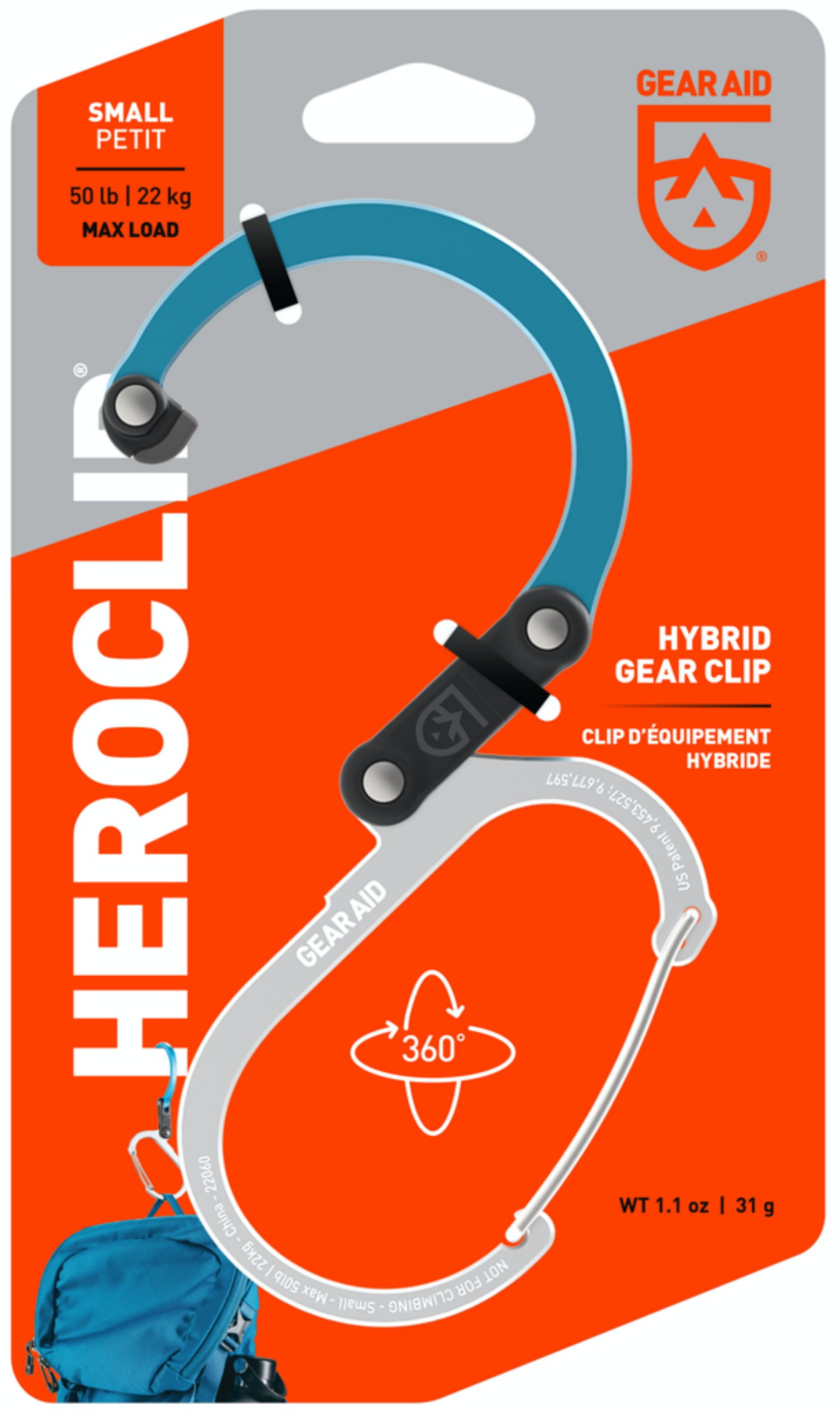 Gear Aid Heroclip Small Hybrid Camping Gear Clip - Blue Steel