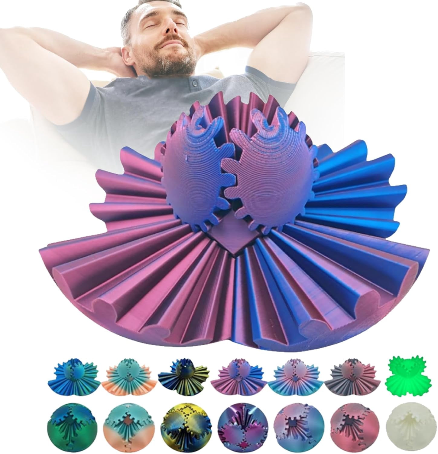 Lot De 2 Gear Balls Imprimées En 3D – Boules à Engrenages Rotatifs, Jouet Fidget Anti-Stress Pour Adultes Et Enfants, Cadeau Anniversaire Noël (Violet + Vert, 6.5cm)