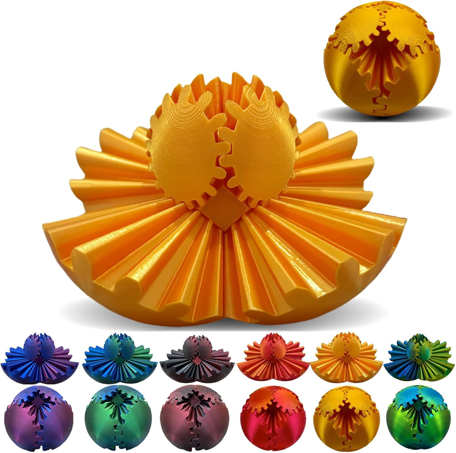Gear Ball - 3D Printed Gear Ball Spin Ball or Cube Fidget Toy, Gear ...