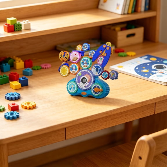 Gear Building Block Set 38 Piece STEM Learning Intellectual Development Mechanical Construction Toy Durable Plastic 10x10x1 Inch Board Home Tabletop Logic Skill Puzzle