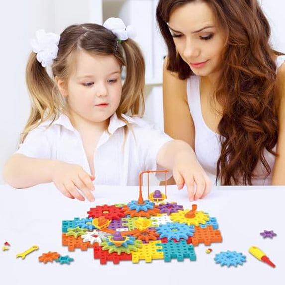 Gear Building Blocks Set, 114 Piece Motorized Spinning Gears Construction Toy, STEM Learning Blocks for Creative Play, Interlocking Engineering Kit