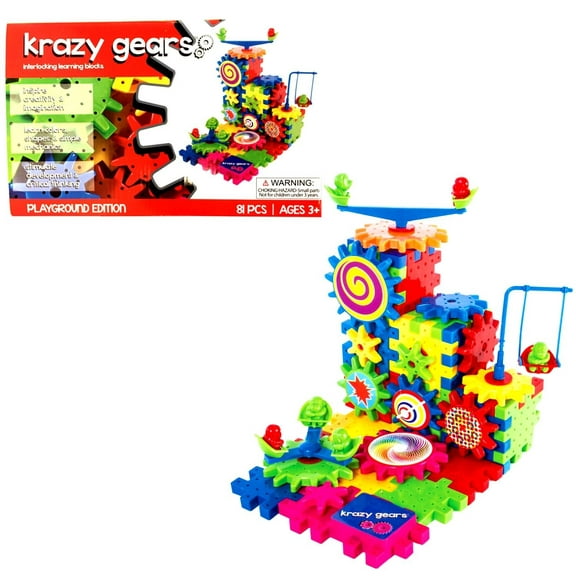 Gear Building Toy Set - 81 PC Interlocking Learning Blocks w/ Spinning Gears