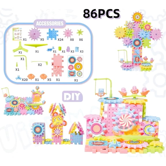 Gear Building Toy Set STEM Educational Construction Toys DIY Motorized Spinning Gears for Toddlers Boys Girls, 86 Pcs