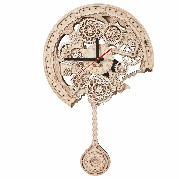 Gear Clock with Pendulum 3D Wooden Puzzle Kit, Steampunk Mechanical Wall Clock, No Glue Basswood DIY Model Decor Gift for Adults