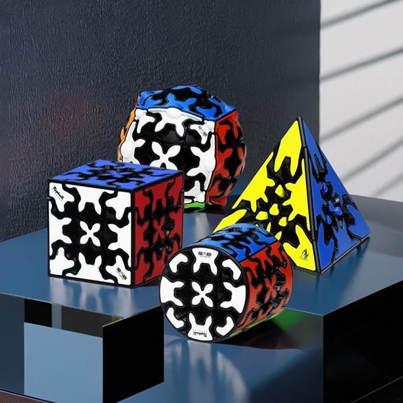 Gear Cube Set of 3x3 Gear Cube, Gear Cylinder, and Gear - 4 Pack Brain Teasers