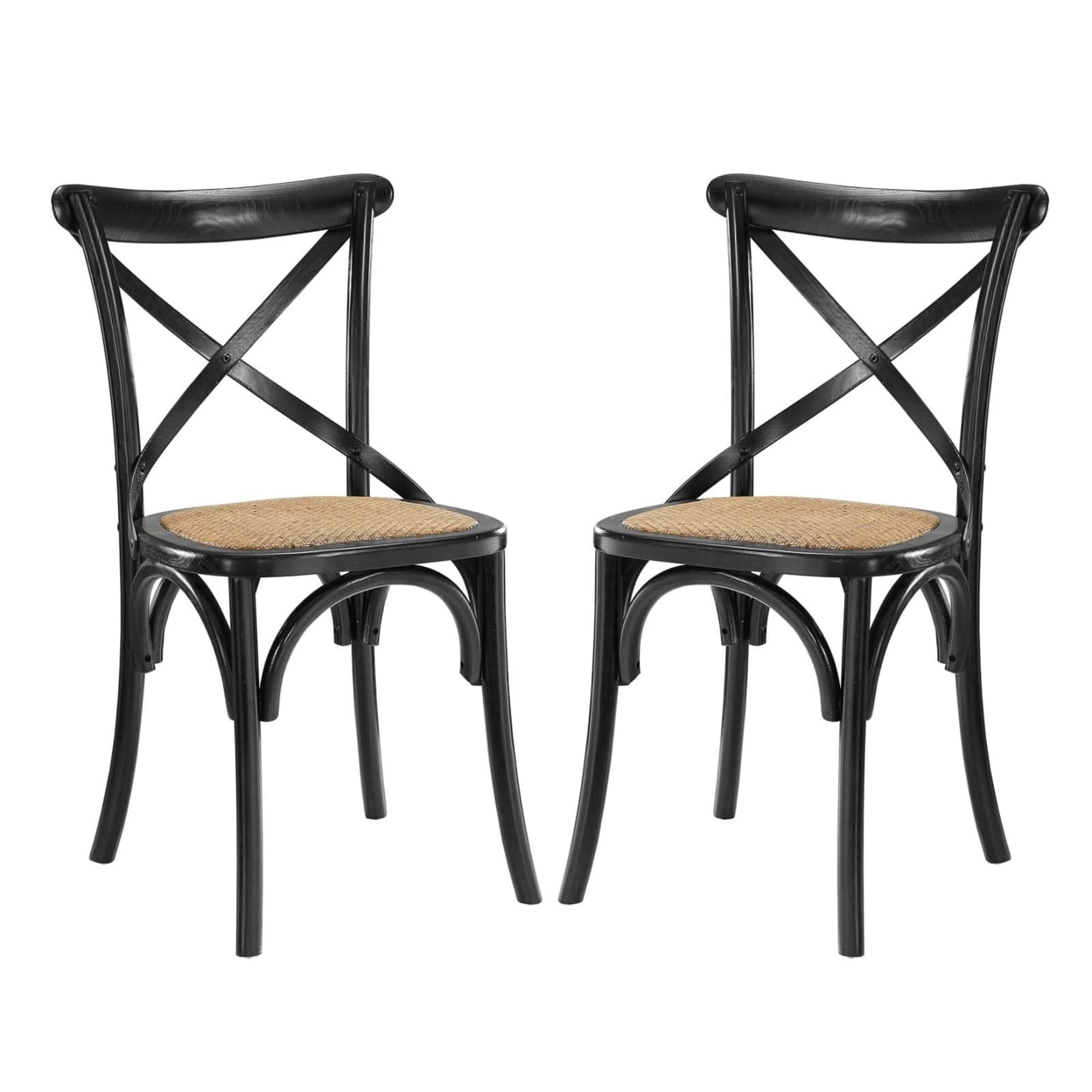 Rustic Charm Black Elm Wood Cross Back Side Chair