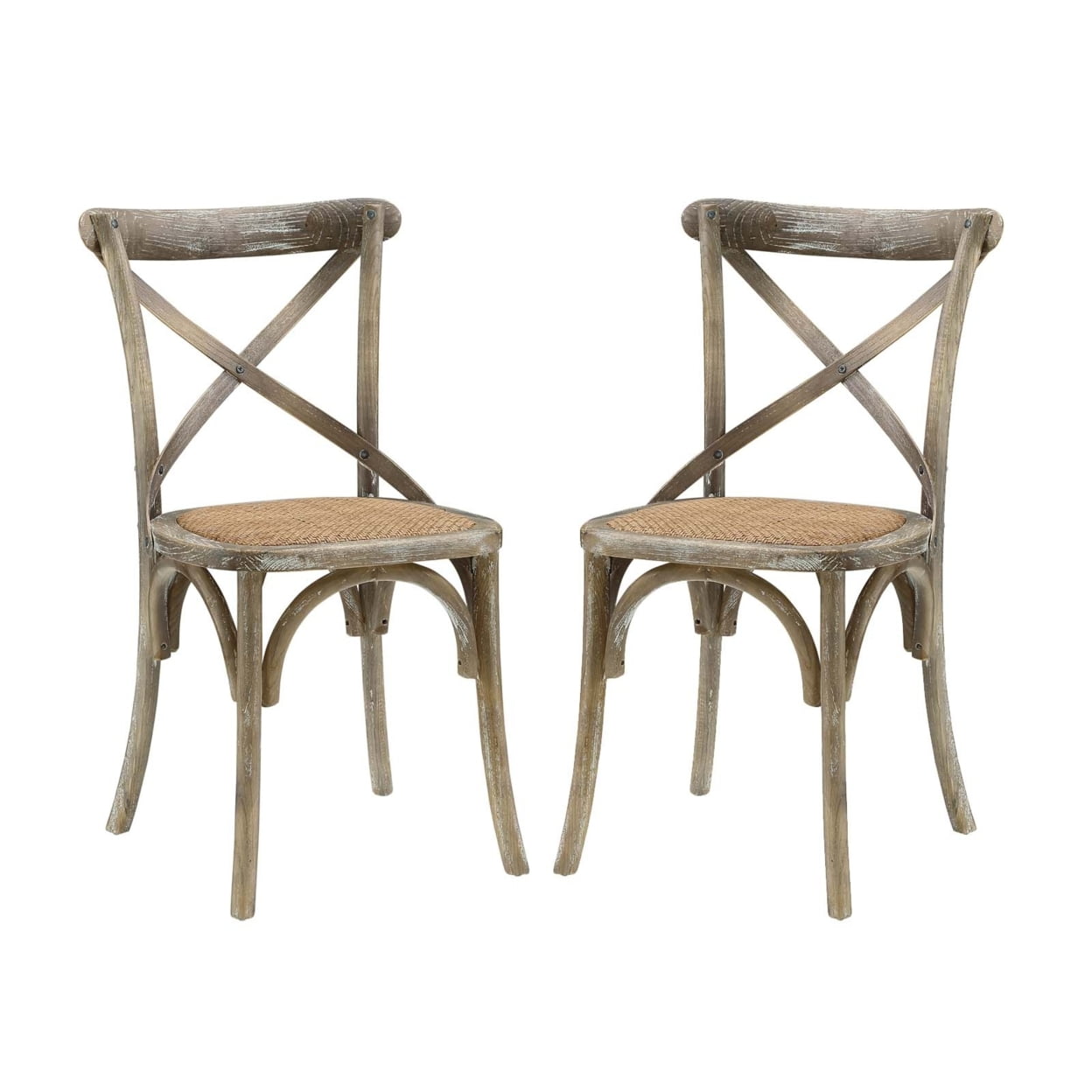 Rustic Elmwood Cross-Back Gray Dining Side Chair, Set of 2