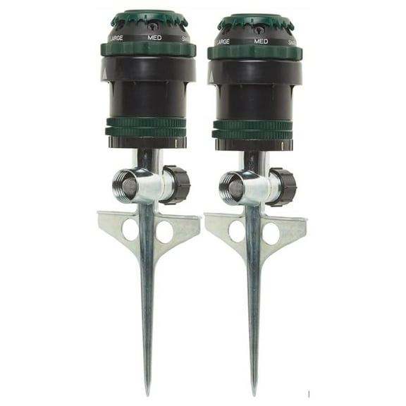 Gear Drive Sprinkler 2-Pack - Adjustable Lawn Sprinkler with Brass Impact Head - 360 Coverage, 90ft Range - Garden & Yard Irrigation