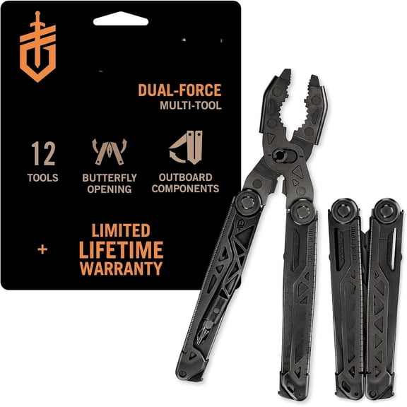Gear Dual-Force Multitool - , Center Axis Driver, Blunt Nose Pliers with , Wire Cutters, Bit Storage, and - Black