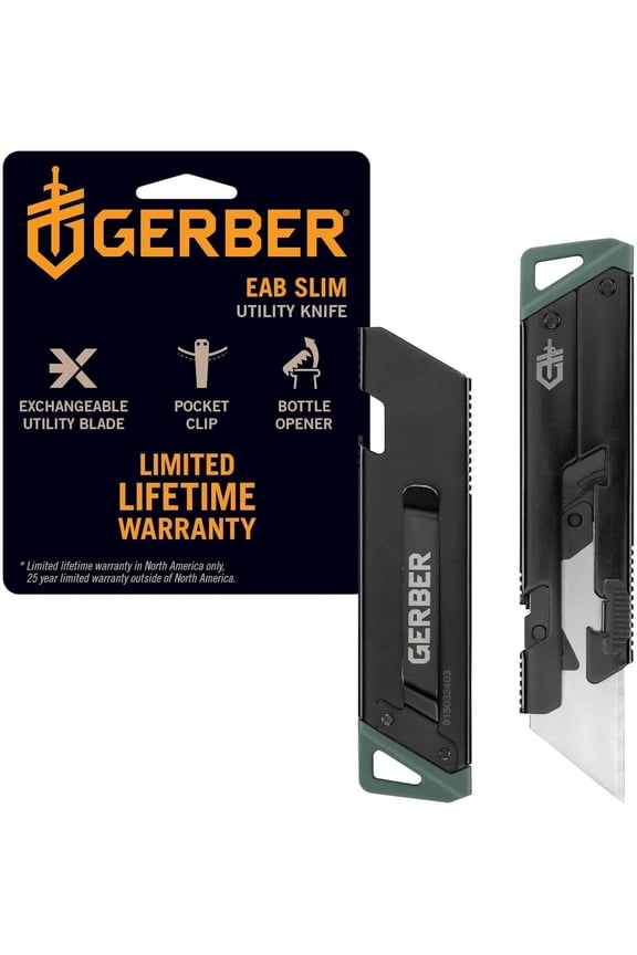 Gear EAB Utility Knife, Clips to Pocket or Keychain with Replaceable Razor Blade for Everyday Carry, EDC Gear with Box Cutter Retractable, Mini Black