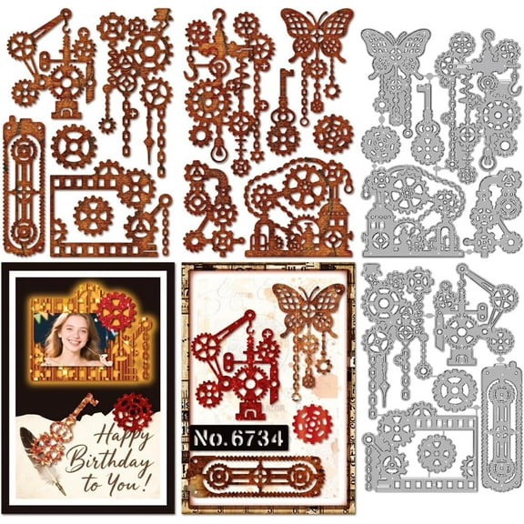 Gear Frame Metal Die Cuts Steampunk Gear Machine Cutting Dies Machine Butterfly Embossing Stencils Scrapbooking Tool for DIY Scrapbooking Craft Card Making Album Gift Decor