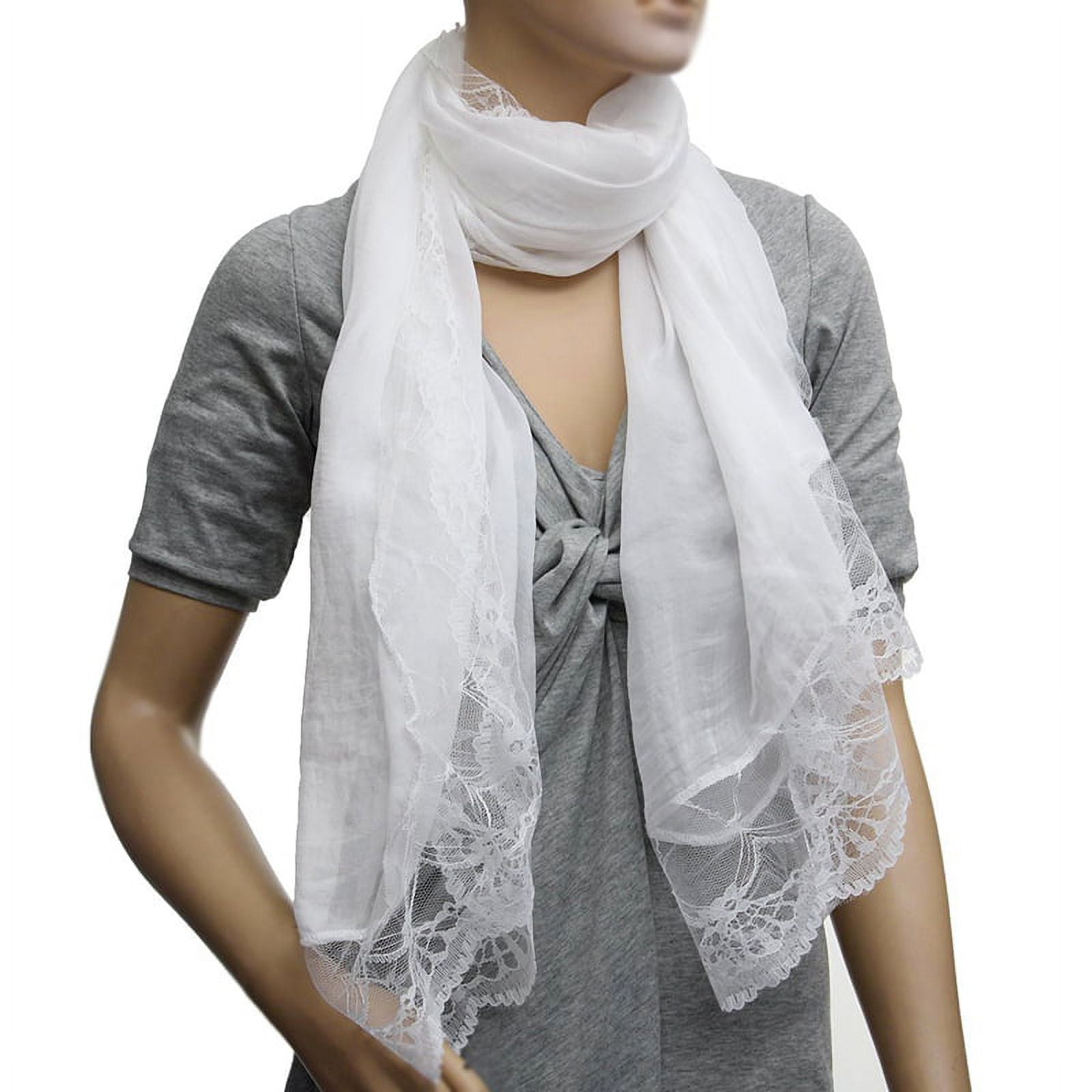 GEAR GO Chiffon Lace Women's Scarf, Wrap Style, 50% Chiffon & 50% Polyester, White