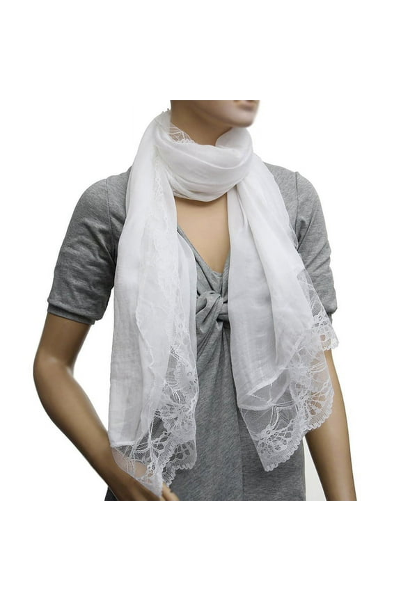 Chiffon Lace Women's Scarf, Wrap Style, 50% Chiffon & 50% Polyester, White