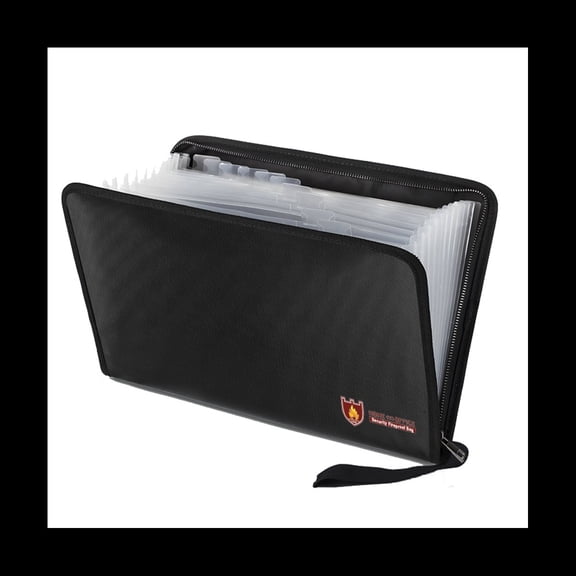 Gear GO Fireproof Expanding File Folder with Black, 12 Pockets