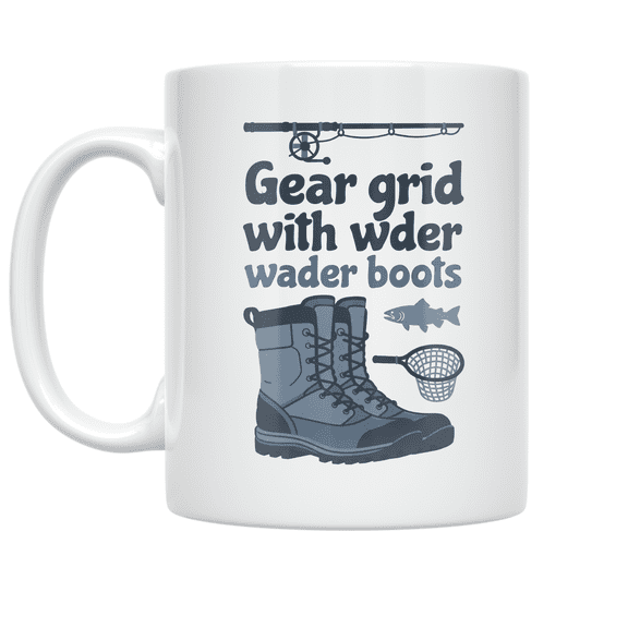Gear Grid with Wader Boots - Fishing Enthusiast - 11 oz Ceramic Coffee Mug