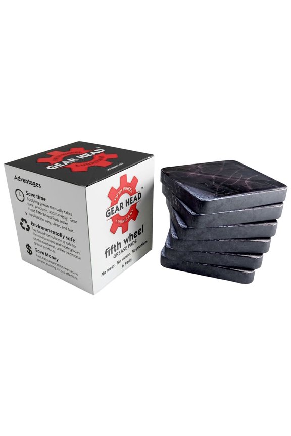 Gear Head 5th Wheel Grease Pads - 3" x 3" x 1/2" Black Semi-Solid Square Lubricant Pads, High-Temp 400F, Non-Toxic, No-Mess Truck Trailer Coupling Lube - 6 Pack