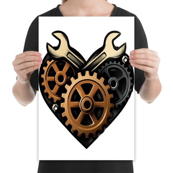 Gear Heart Industrial Steampunk Art - Workshop Decor for Makers - 13x19 Poster Print