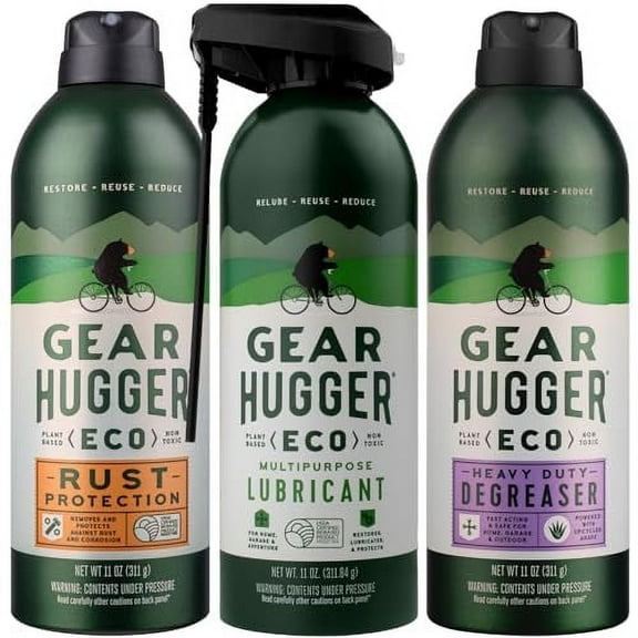 Gear Hugger Lubricant, Degreaser & Rust Remover Bundle - Eco-Friendly (11 oz, Pack of 3), Multipurpose Lubricant Spray, Cleaner & Rust Protect