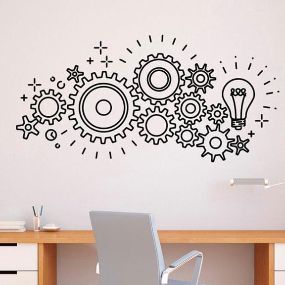 Gear Mechanism Engineering Wall Vinyl Decal Sticker Teamwork Office Interior Home Art Decor Waterproof Murals 118x57cm