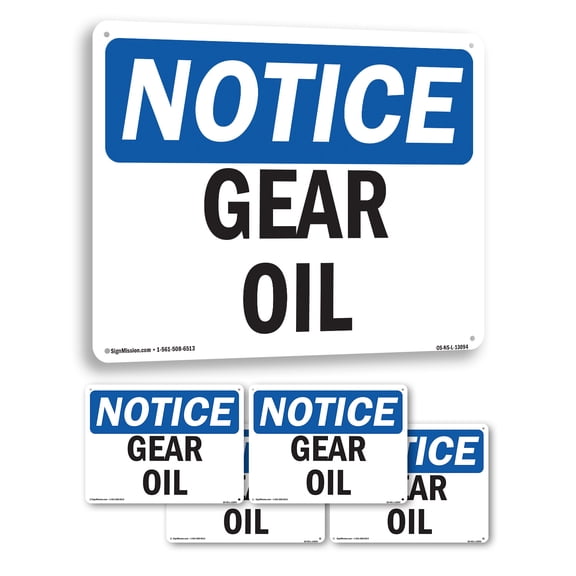 Gear Oil OSHA Notice Aluminum Sign 24 Inch x 18 Inch - 5 Pack
