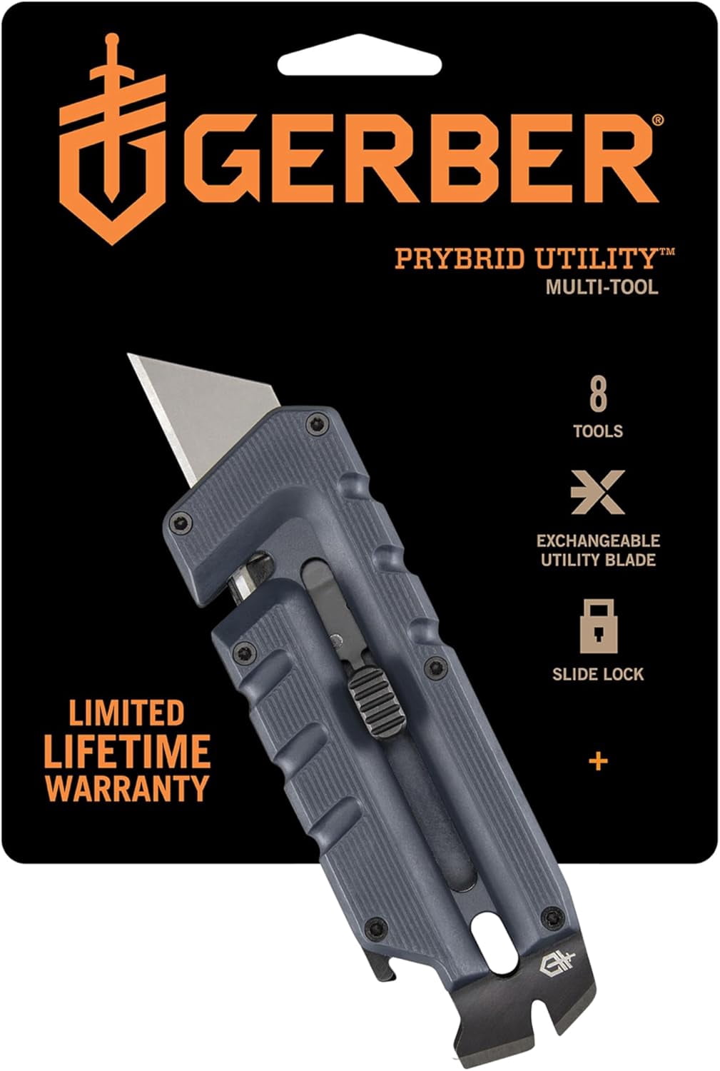 Gear Prybrid Utility Knife with Pocket Clip, Box Cutter Retractable Blade, Heavy Duty Utility Razor with Pry Bar, Bottle Opener, and Wire Stripper, Multi tool Pocket Knife, Blue with Clip