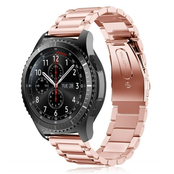 Gear S3 Frontier / Classic Watch Band, Replacement Solid Stainless Steel Link Bracelet Band Strap with Durable Folding Clasp for Samsung Gear S3 Frontier / S3 Classic Smart Watch (Rose Gold)