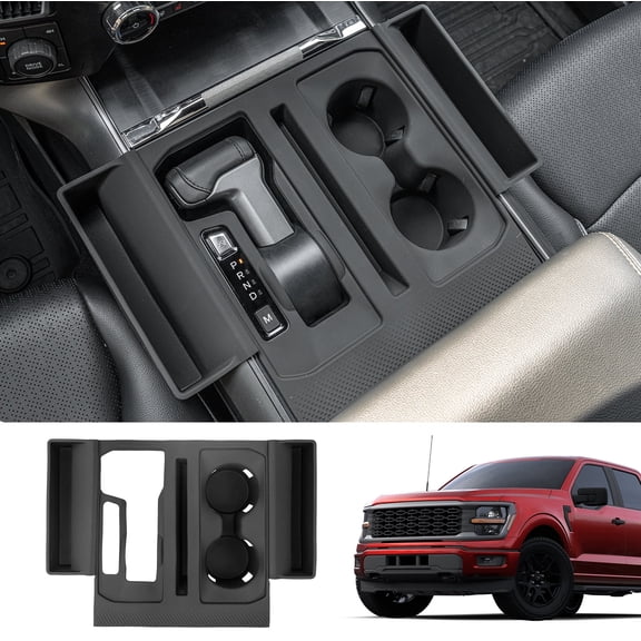 Gear Shift Panel Tray Compatible with 2021-2025 Ford F150 Center Console Storage Gear Shifter Organizer with Cup Holder Insert for 2024 F-150 Accessories (40/Console/40 with Shift Knob ONLY)
