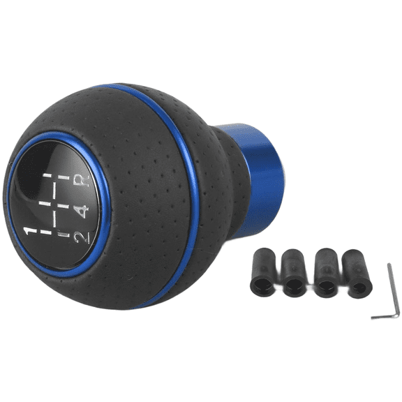 Gear Shifter Knob Utilizing Aluminum Framework and Leather Finish for Direct Replacement on Most 5-Speed Manual Applications (Blue)