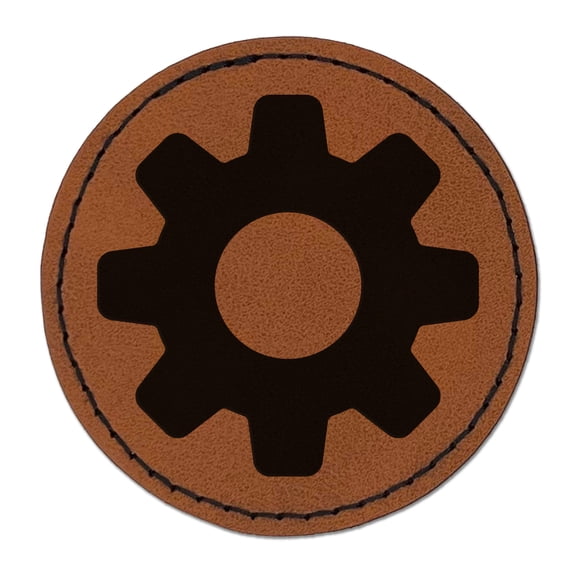 Gear Solid 2.5" Faux Leather Round Engraved Iron-On Patch - Brown