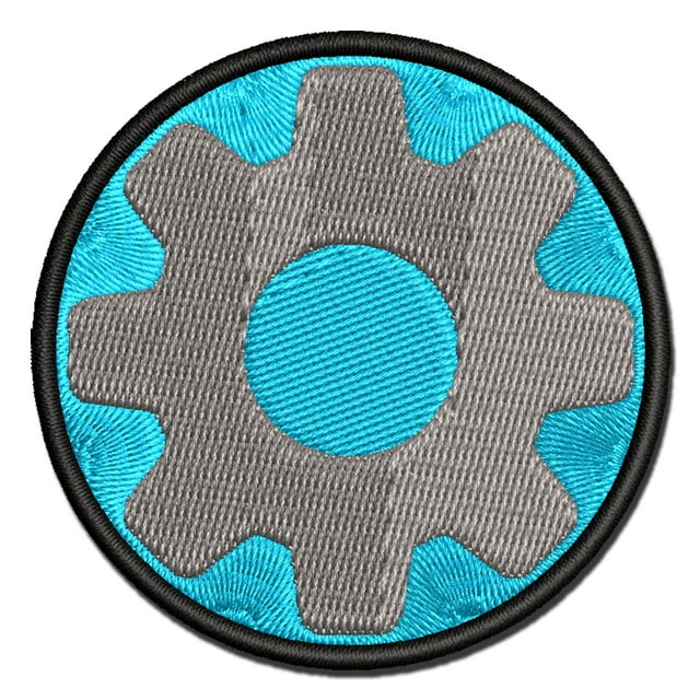 Gear Solid Applique Multi-Color Embroidered Iron-On Patch - 2.5 Inch Small