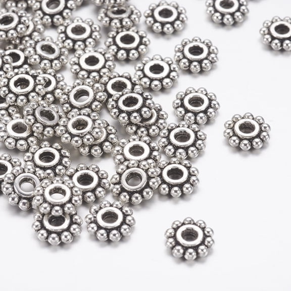 Gear Tibetan Style Alloy Spacer Beads Lead Free & Cadmium Free Flower Silver 6.5mm Hole: 2mm DIY