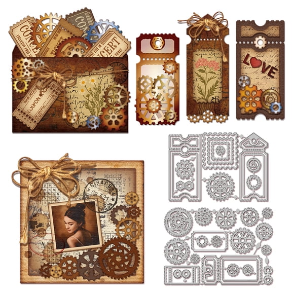 Gear Ticket Cutting Dies for Card Making Bookmark Frame Cut Die for DIY Scrapbooking Journal Embossing Paper Craft DecorDIY