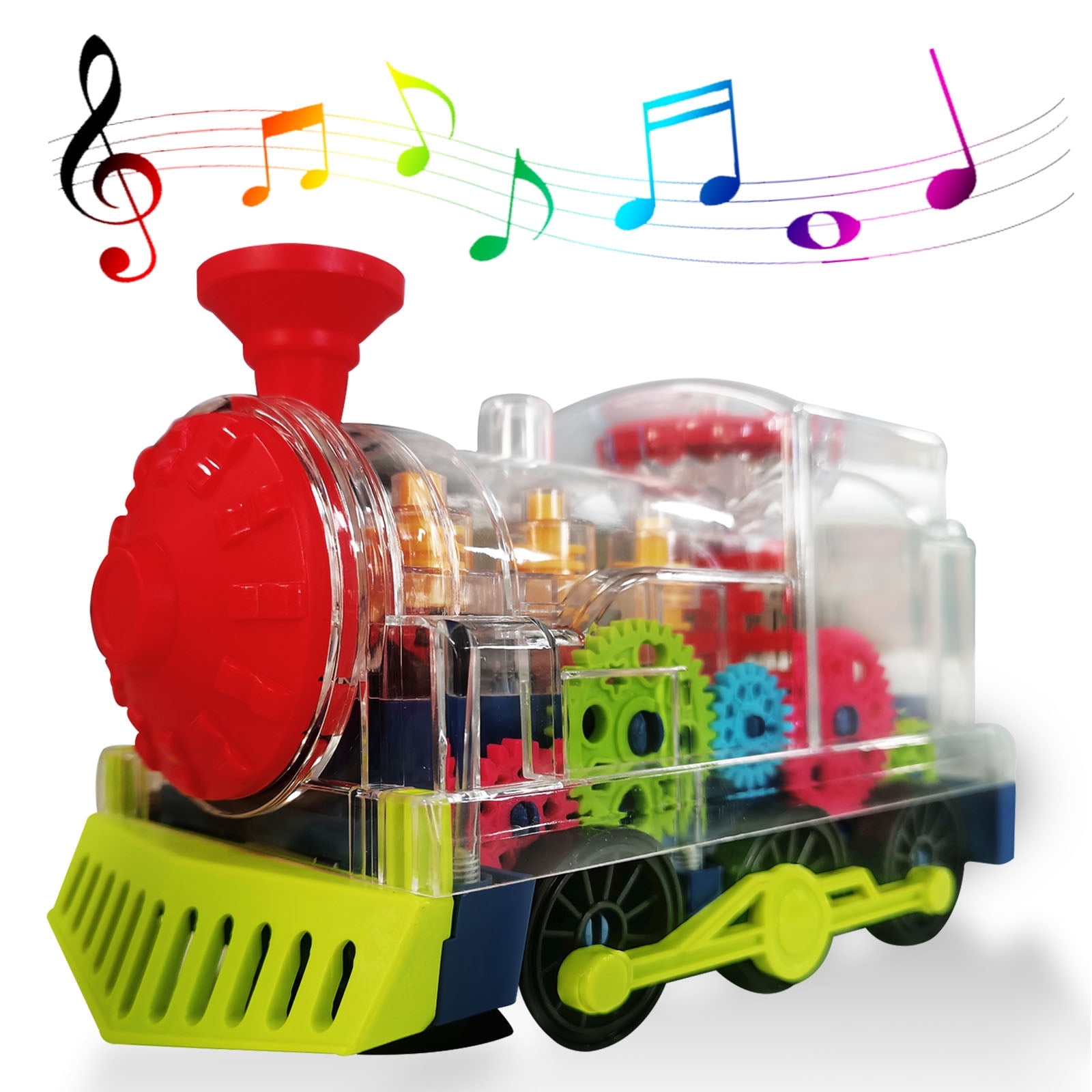 Gear Train Toy, Transparent Kids Musical Train, Electric Train Set with Flashing Light for Boys Gift
