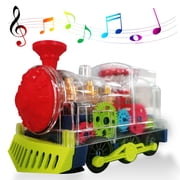 Gear Train Toy, Transparent Kids Musical Train, Electric Train Set with Flashing Light for Boys Gift