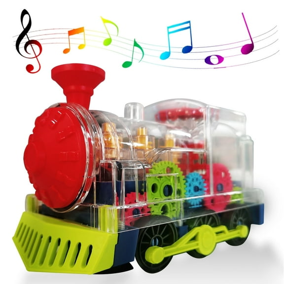 Gear Train Toy, Transparent Kids Musical Train, Electric Train Set with Flashing Light for Boys Gift