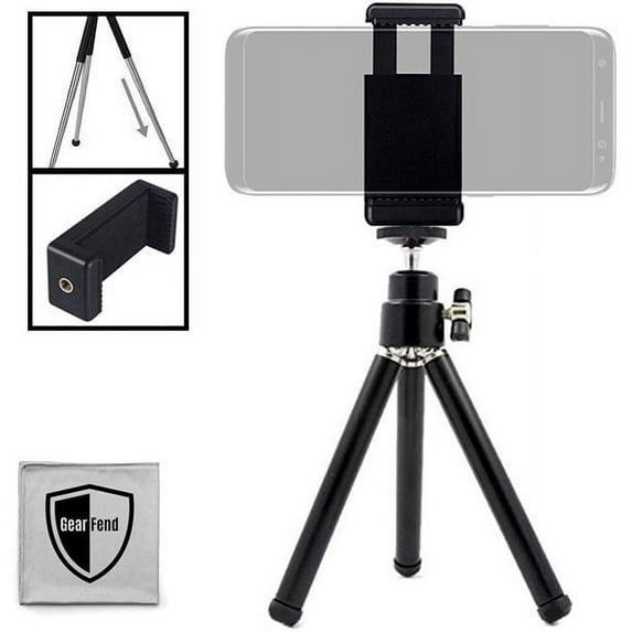 GearFend Lightweight Mini 5.5" Tripod with Extendable Legs Smartphone Mount for Smartphone Tripod Mount for All iPhones, Samsung Phones and Most Mobile Phones Plus Microfiber Cloth