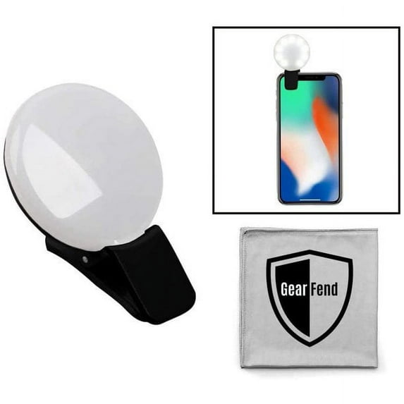 GearFend Smartphone LED Selfie Light for Photo, Video with Rechargeable Battery for iPhone, iPad, Samsung Galaxy Phones, Tablets, Mac, Windows Laptop Computers, (Black) + GearFend Microfiber Cloth