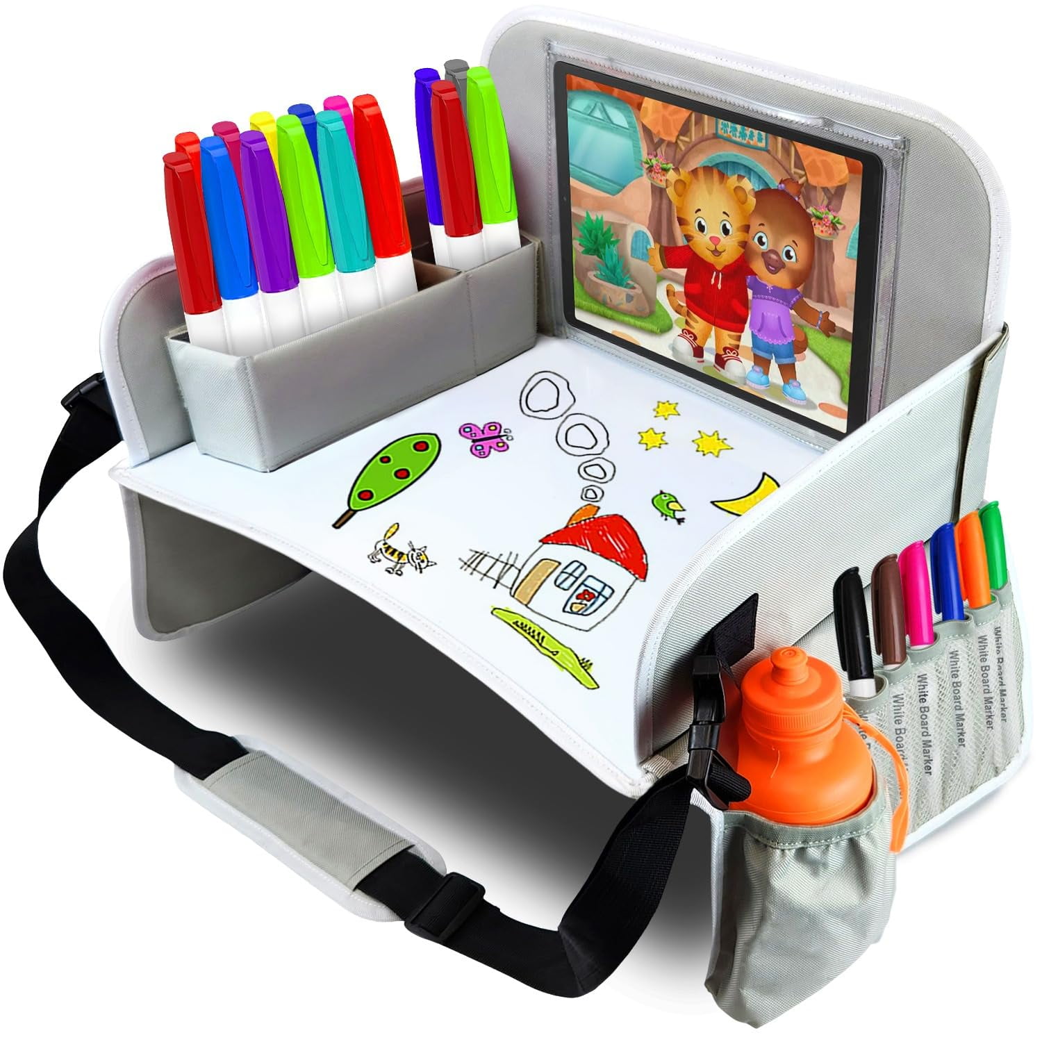 Lusso Gear Kids Travel Tray with Dry Erase Board, Road Trip Essentials  Kids, No-Drop Tablet Holder, Lap Desk, Cup Holder, Toddler Toy Storage,  Fits