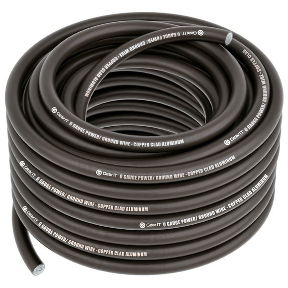 GEARit 1/0 Gauge Wire, Primary Automotive, Power/Ground, Battery Cable, Car Audio Speaker, RV Trailer, Amp, Wielding, Black, 50 ft