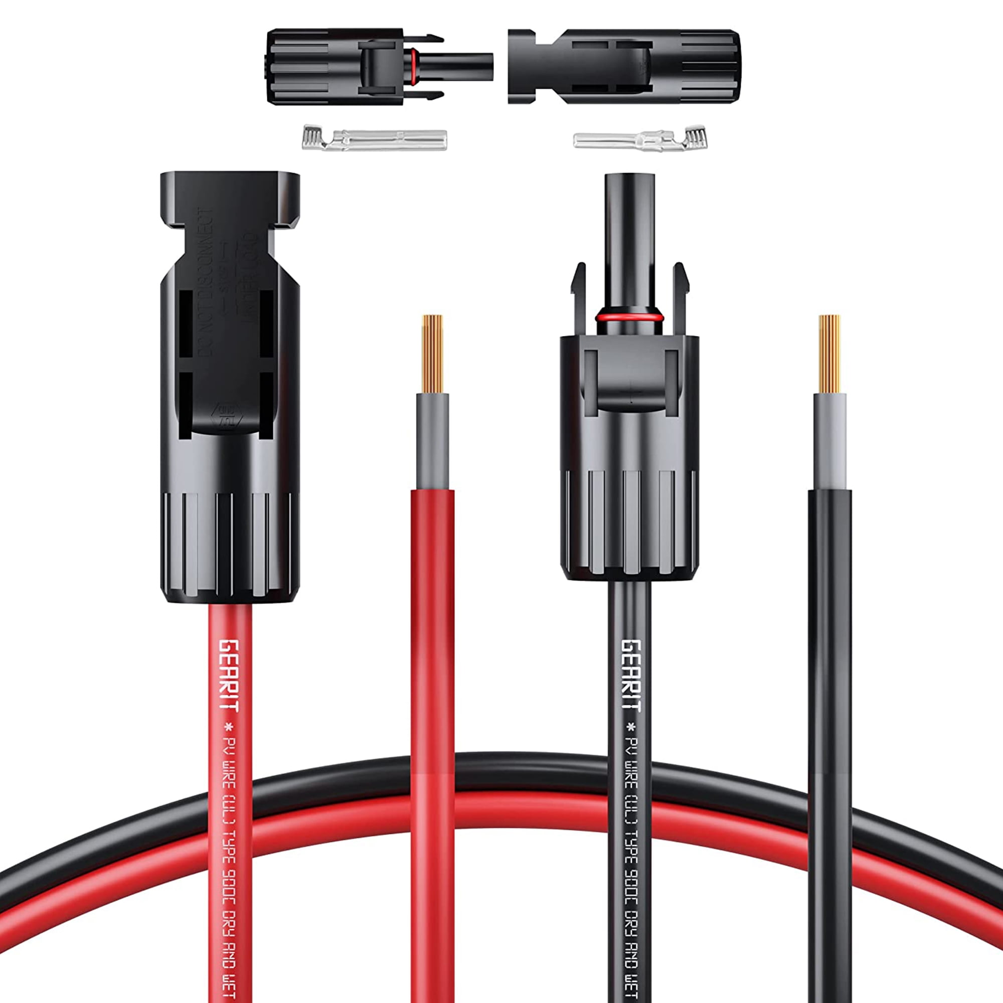 GearIT 10AWG Male to Female Solar Panel Connector Extension Cable, Black/Red 100ft