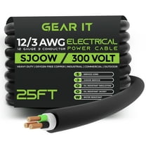 GearIT 12/3 12 AWG Portable Power Cable (25 Feet - 3 Conductor) SJOOW 300V 12 Gauge Electric Wire for Motor Leads, Portable lights, Battery Chargers, Stage Lights and Machinery -25ft Electrical Cord