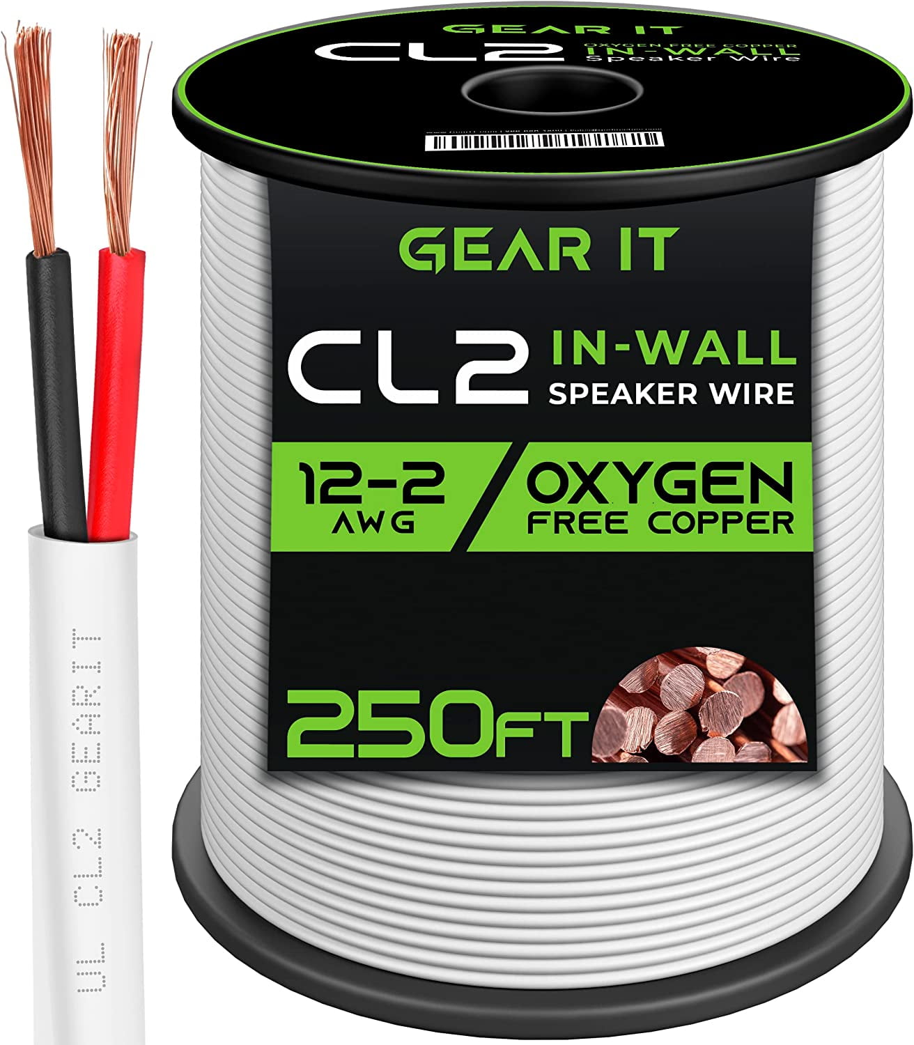 GEARit 12 Gauge Speaker Wire, 2 Conductor Oxygen-Free Copper in Wall Cable, White, 250 Ft