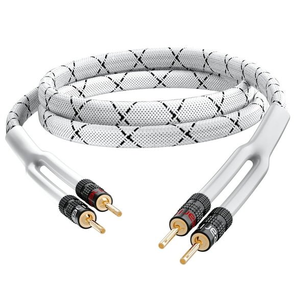 GearIT 12AWG Premium Heavy Duty Braided Speaker Wire Cable (6 Feet) Dual Gold Plated Banana Plug Tips - In-Wall CL2 - Oxygen-Free Copper (OFC) White