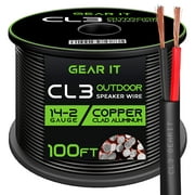 GearIT 14/2 Outdoor Speaker Cables for Direct Burial Copper Clad Aluminum Wire Speaker Cables, 14 Gauge Black 100ft