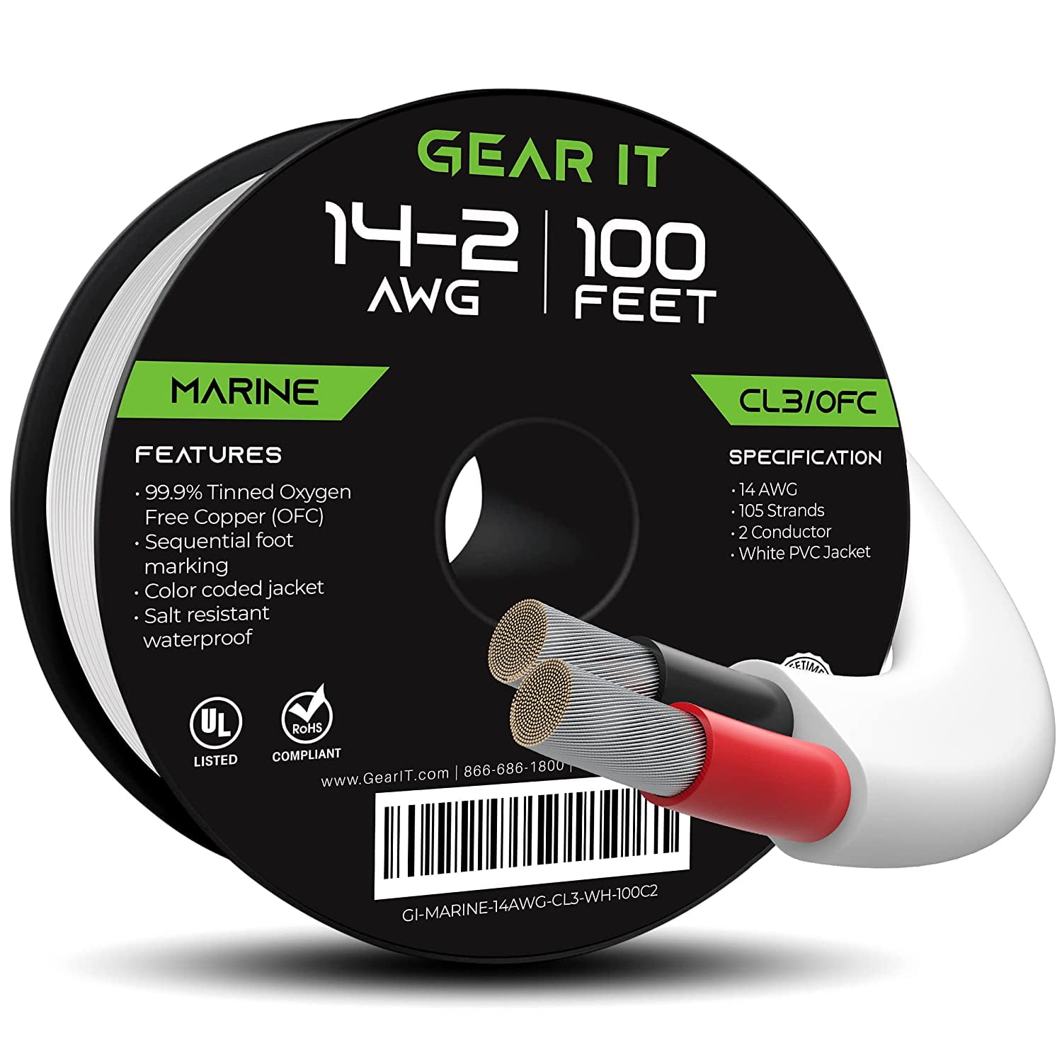 GearIT 14/2 Oxygen-Free Copper Wire Speaker Cables, 14AWG Gauge 100ft White