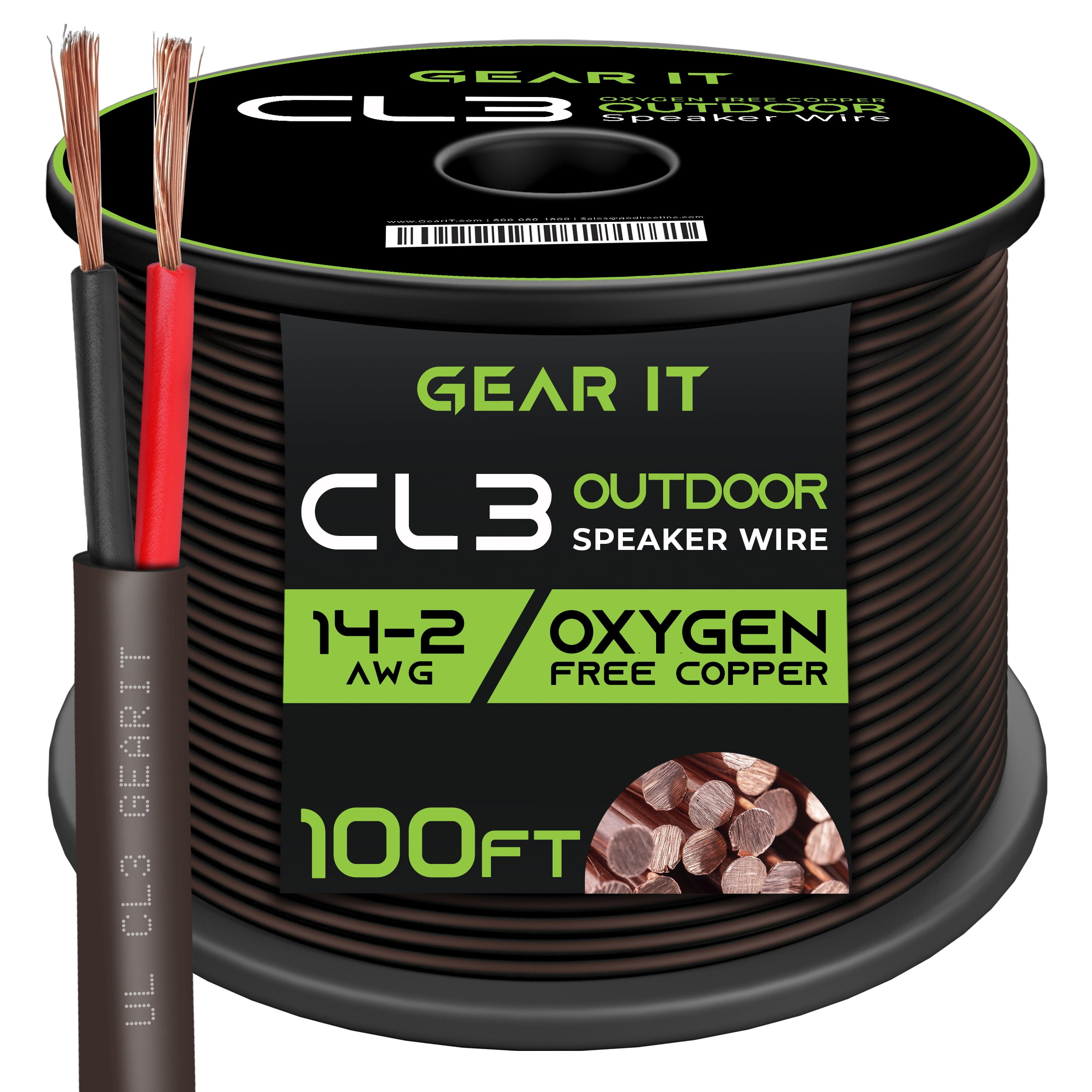 GearIT 14/2 Speaker Wire (100 Feet) 14AWG Gauge, Brown 2-Conductors / Outdoor Direct Burial in Ground / in Wall / CL3 CL2 Rated - OFC Oxygen-Free Copper, Brown 100ft